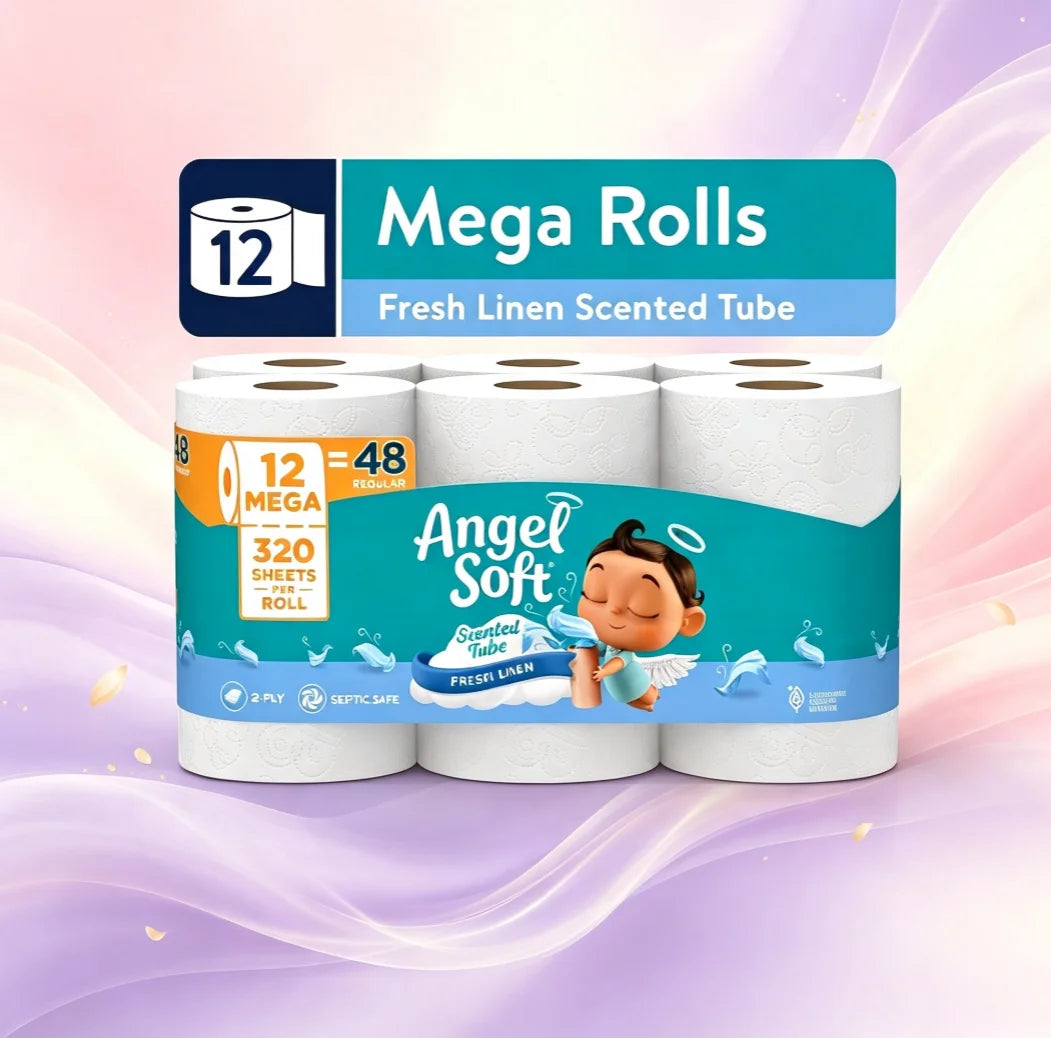 Angel Soft Fresh Linen Scented Toilet Paper — 12 Mega Rolls (320 Sheets Each)